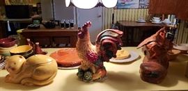 cookie jar, shoe, cat, rooster
