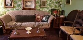 antique sofa, antique chairs, antique coffee table, vintage end table, brass candleobra