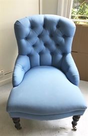 George Smith armchair in beautiful hydrangea blue linen.