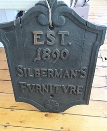 Great Arts & Crafts era hand-carved wood sign for Silberman's Furniture - solid, very heavy. 