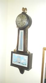 reverse painted wall clock. New Haven Clock Co. 8 day, half hour strike