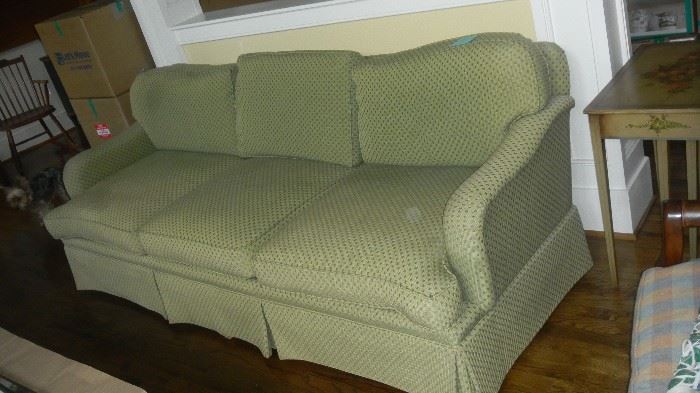 green fabric sofa, by Pearson. 86" long