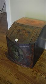 primitive painted metal bin