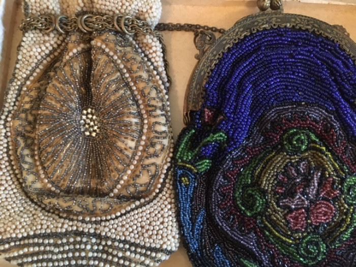 Detail of a pair of beaded hand bags