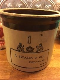 Vintage 1-gallon crock from E. Swasey & Co, Portland, ME