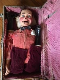 Second dummy in original metal travel suitcase used by family member magician & ventriloquist Alphonsus Crofts of Dallas, originally of England