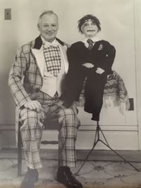 Framed PR photo of family member magician/ventrilquist Alphonsus Crofts and his dummy "Bozo"