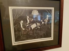 Framed Engraving of Quartet by Artist Ann Steel Uland