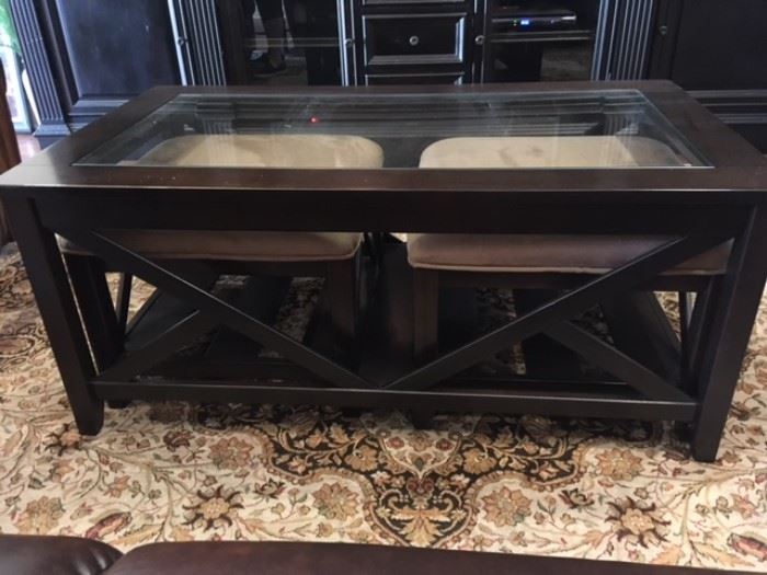 Coffee Table with nesting upholstered stools/seats 