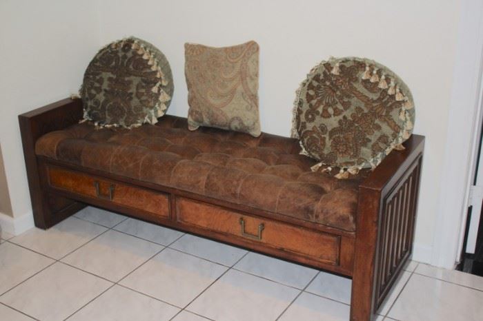 Bench with 2 Drawers, Cushion and Decorative Pillows