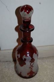 Antique German Cranberry Glass Cut to Clear Decanter