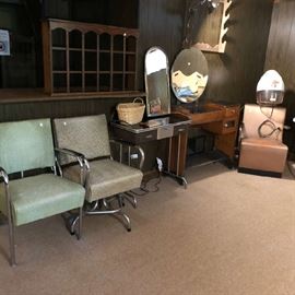 great vintage hair salon furniture including 2 stations -the wood one dates 1930's