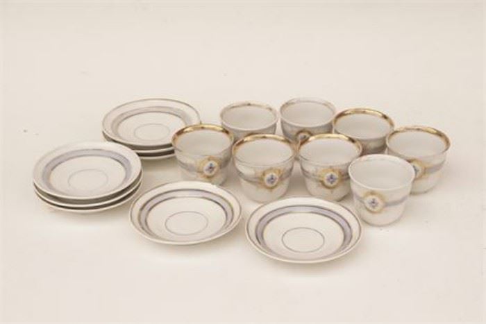 Set of 8 19th Century Porcelain Cups Saucers