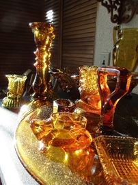 Incredible amount of antique amber glass- the kind Barbra Striesand collects
