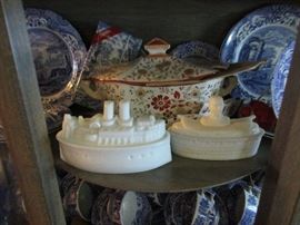 RARE figural milk glass, early transferware and a beautiful service for twelve in Spode ( more pictures of that set to follow)