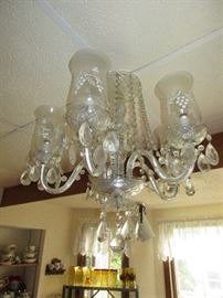 Cut crystal hanging chandelier- needs a good cleaning- still a stunner