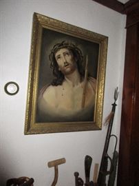 Oil painting of Jesus, period frame