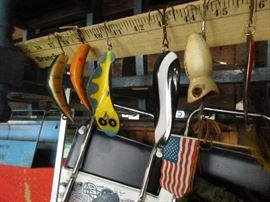 and more- there is a fair amount of baits, reels, fly fishing and other rods, general fishing equipment- some with age, plus minnow buckets