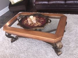 glass and metal coffee table plus notice the beautiful rug