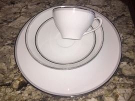large set of vintage Noritake white and silver banded china