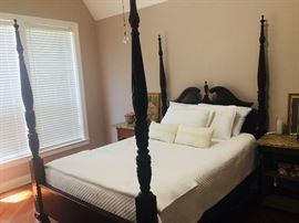 gorgeous queen four poster bed with  a like new Sealy lift bed