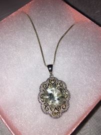 huge prasiolite stone set in sterling with a sterling silver chain--gorgeous