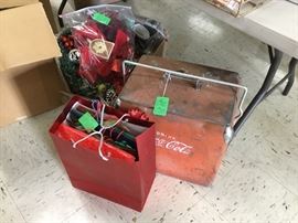 Vintage Coca-Cola box with metal insides and with a tray