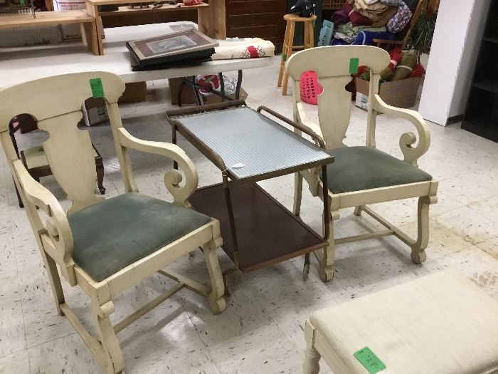 Vintage cart with two levels and matching chairs
