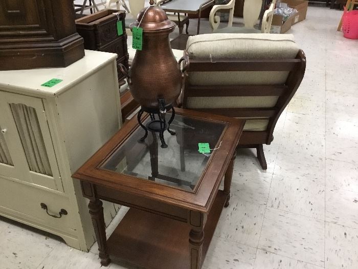 Coffee or end table - copper urn on stand