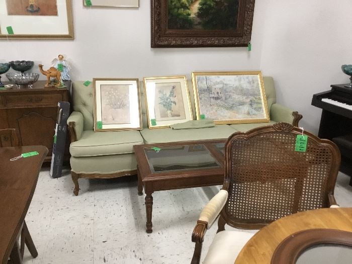 Great antique sofa with glass coffee table