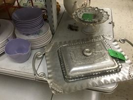 Hammered Alumimum serving piece with glass insert