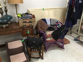 Entry table, child’s rocker, lamps