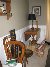 Wonderful antique drop leaf table, plus two antique carved chairs