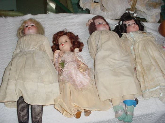 AM "Floradora" doll, 2 vintage German, and 1 old French doll