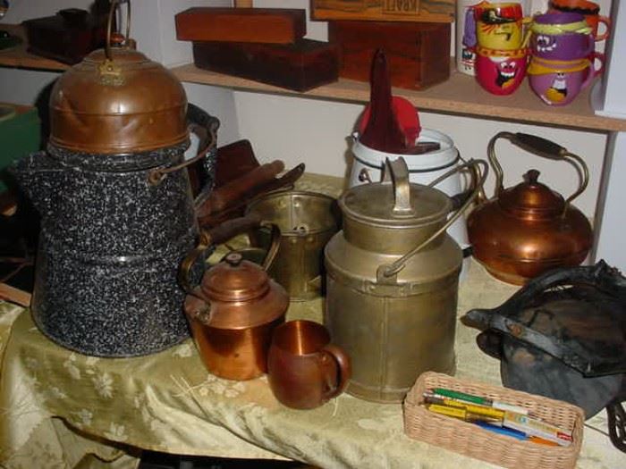 Many old pots, granite ware, and more