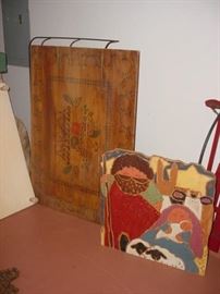 These are two very old wooden, hand painted fireplace screens