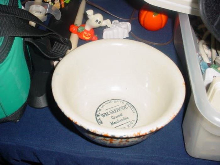 Old stoneware advertising bowl