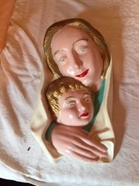 Chalkware Wall Hanging of Mother and Child.