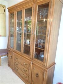 one of 2 china cabinets, pressed glass & silver plate flatware