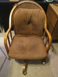 Colonial-Style Desk Chair, Cane Back, on Casters with Cushions