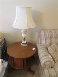 Vintage Drum-Style Table.  Vintage Pair of Marble/Alabaster Table Lamps, circa 1950's