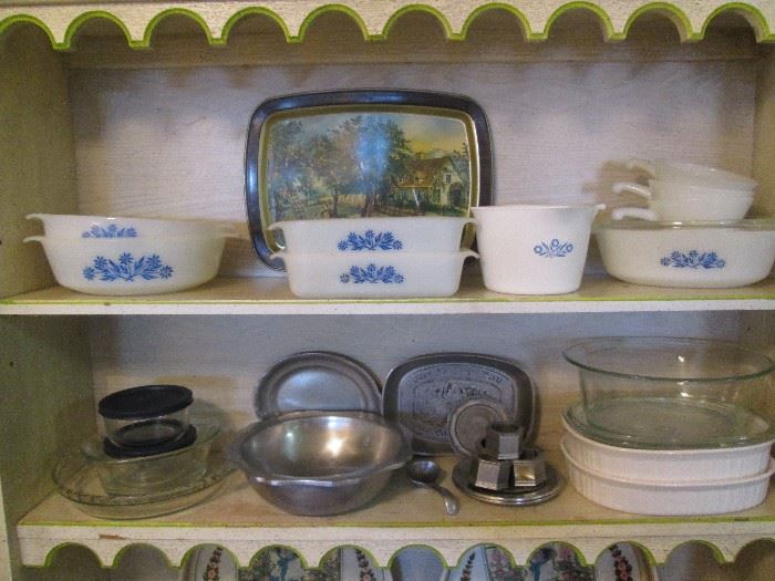 Vintage Fire King Pieces, Blue Cornflower plus Pewter, Pyrex and Corning