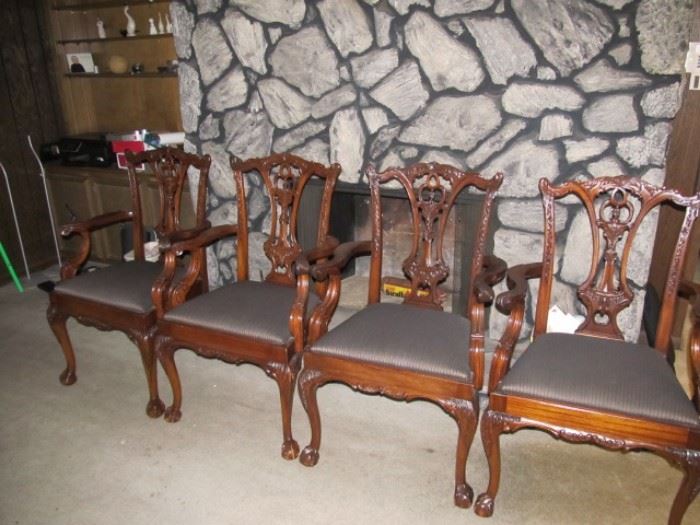 4 Chippendale style armchairs