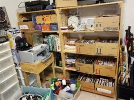 DVD's, CD's, Cassettes and eight-Tracks.. The shelves in the back are very sturdy.