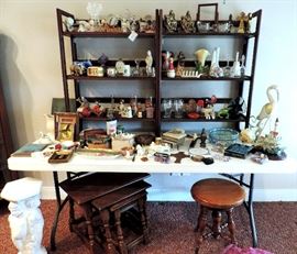 ANTIQUE NESTING TABLES, POTTERY, CHINA, FIGURINES & MORE