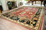Nepal Oriental Carpet With Cranberry Ground & Black Border, 9' x 12'