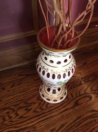 Cranberry & White Tall Vase