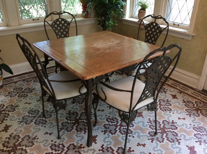 Wrought Iron & Wood Table & Chairs