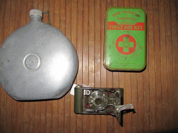 Vintage boy scout first aid kit and camera