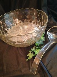 Thumb print punch bowl with cups and ladle 